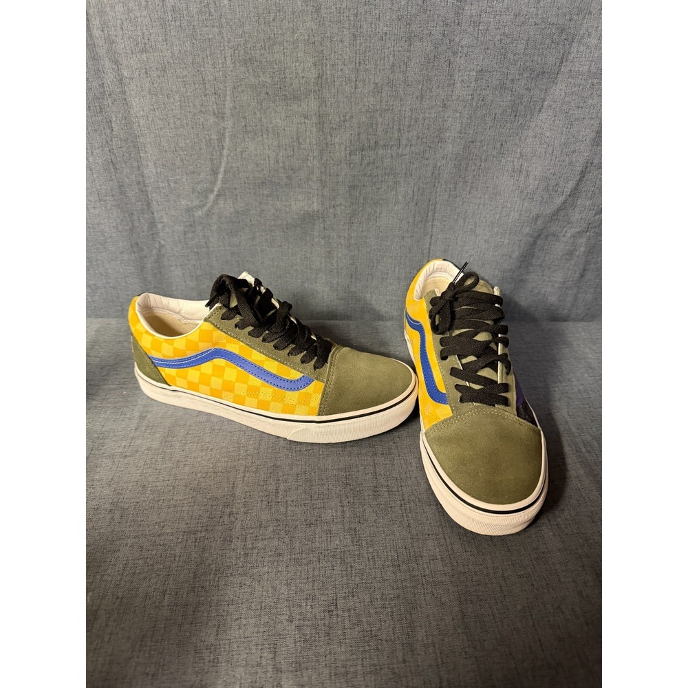 Vans Old Skool Shoes Mens Size 9.5 Green Checkerboard Suede Low Top Skate Casual